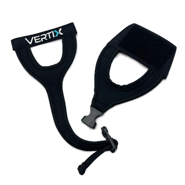 Black resistance band with Vertix logo on a white background